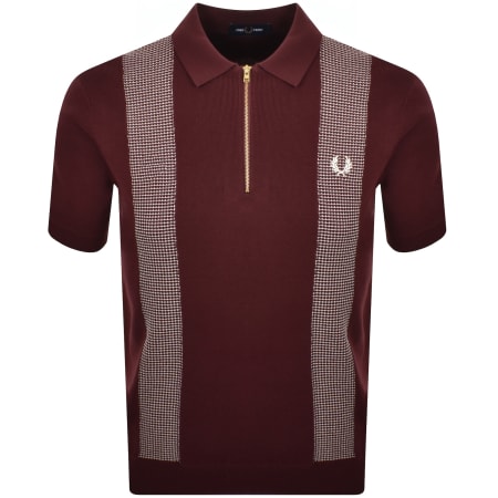 Fred Perry Panel Detail Knit Polo Shirt Burgundy | Mainline